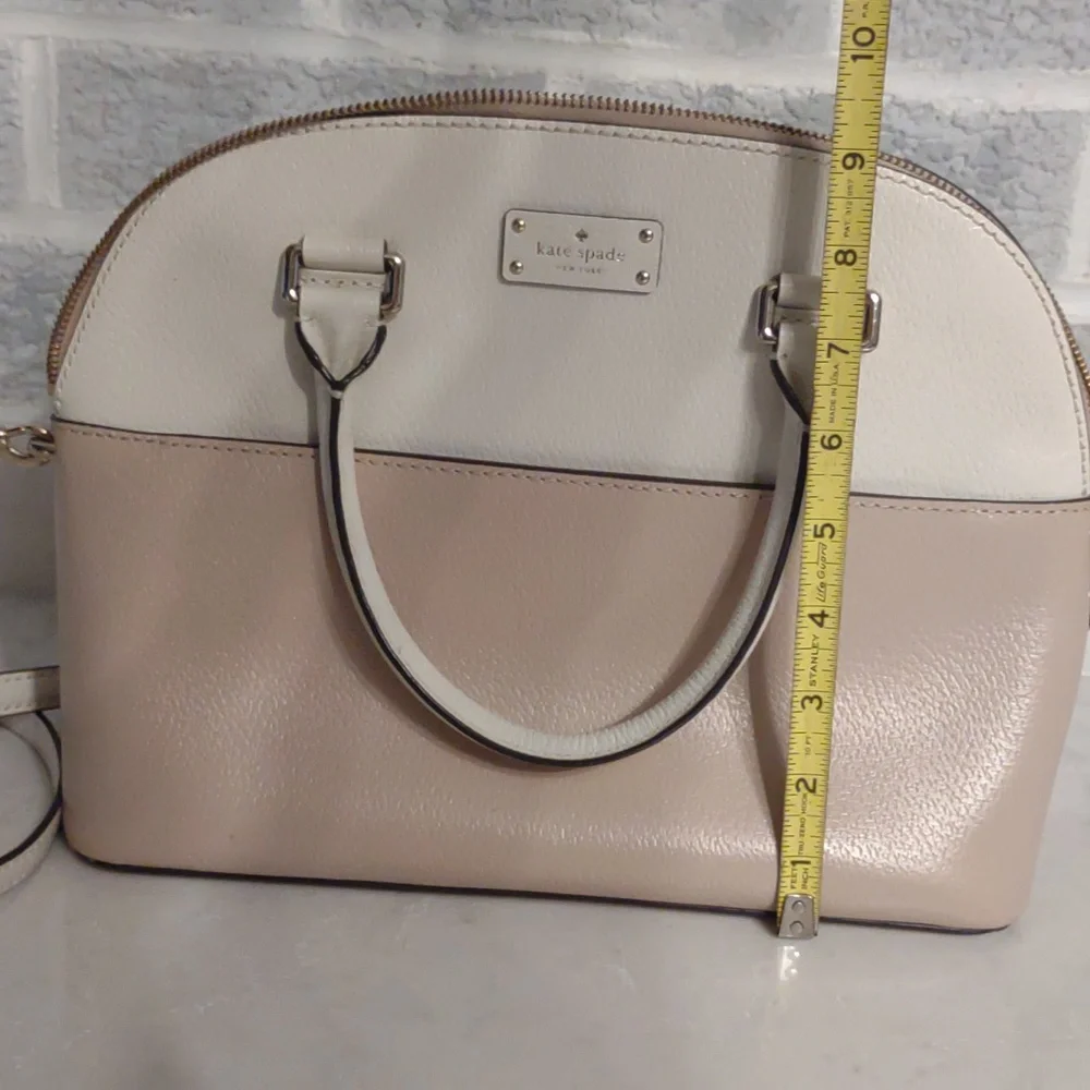 Kate Spade 100% Cow Leather Grove Street Carli Pink Cream White Satchel Handbag